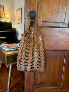 Vintage! Woven Leather Boho Tote in Distressed Browns